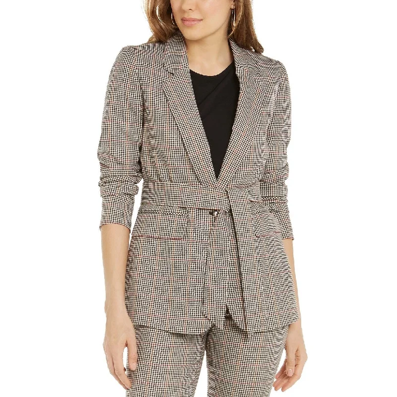 Bar III Women's Plaid Tie-Waist Blazer Beigekhaki Size XX Small - XX-Small