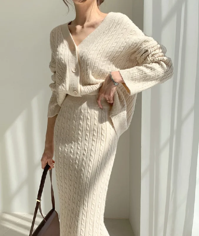 Casual Classy Knitted Women Dress Suits