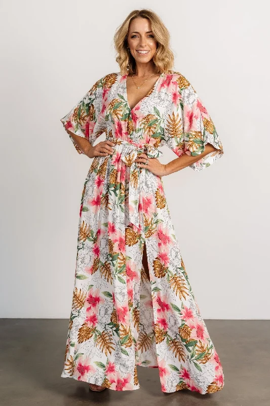 Harmonia Kimono Maxi Dress | White Multi Print