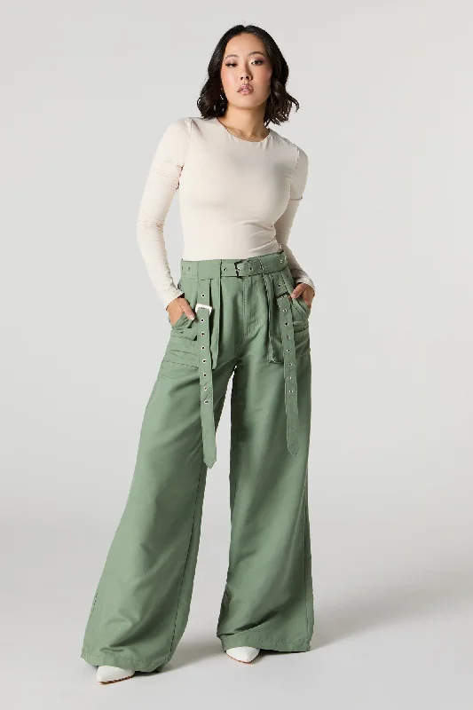 Belted Wide Leg Cargo Pant