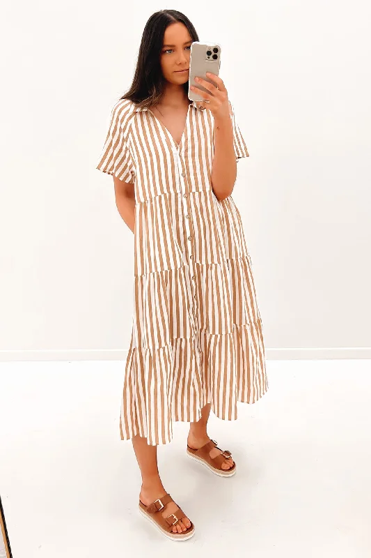 Brooke Midi Dress Brown Stripe