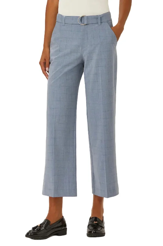 Franklin Wide Leg Cropped Pant In Blue Broken Plaid