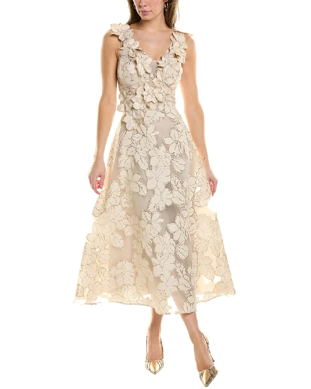 Teri Jon by Rickie Freeman Burnout Organza Midi Dress