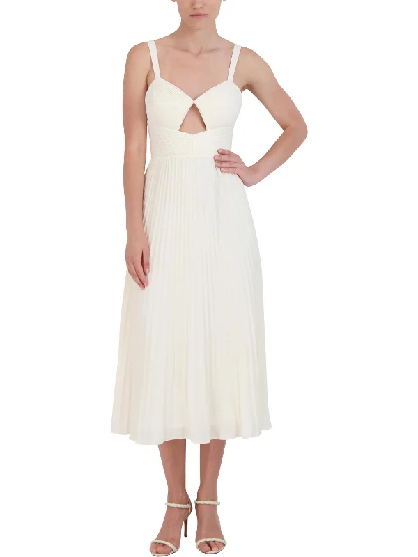 Womens Pleated Midi Cocktail And Party Dress