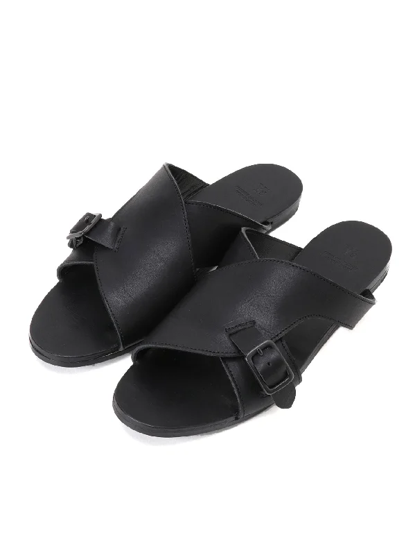 SEMI GLOSS TANNED LEATHER FLAT SANDALS