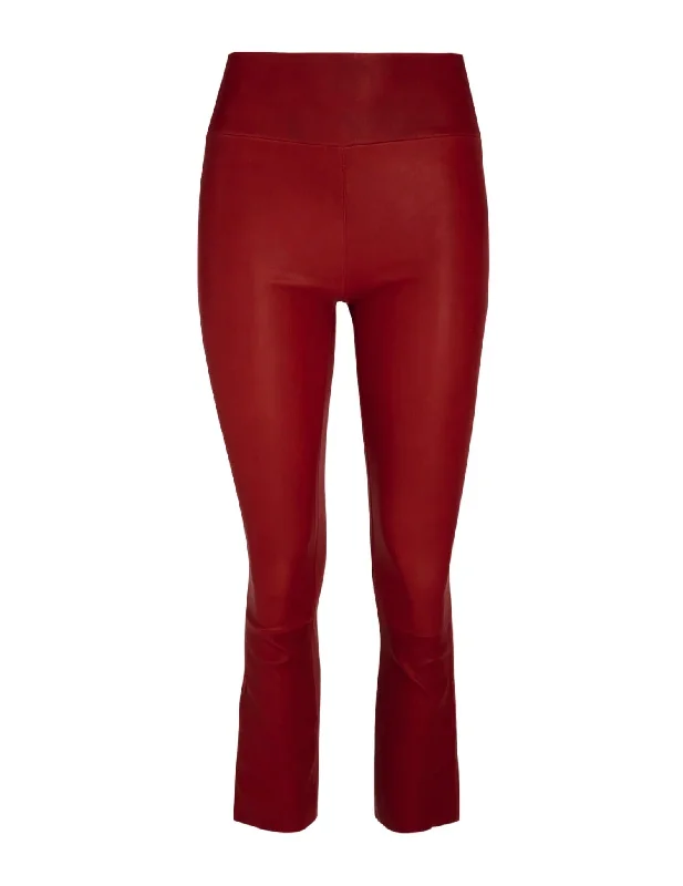 Crop Flare Leather Legging In Red